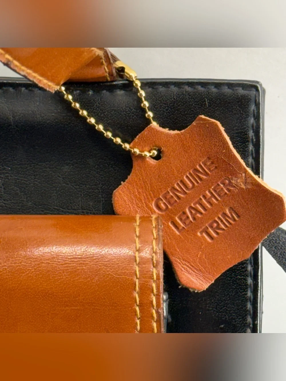 Moda Italiana Two Tone Leather Trim Purse Bag Brown Black Gold Tone Closure